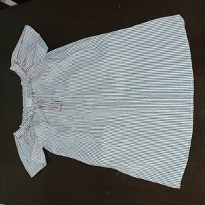 Linen Cotton Striped Lightweight Boxy Cool Colorful Embroidered Dress XS